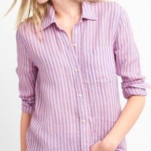 GAP women's boyfriend shirt Size M Pink and Blue stripe